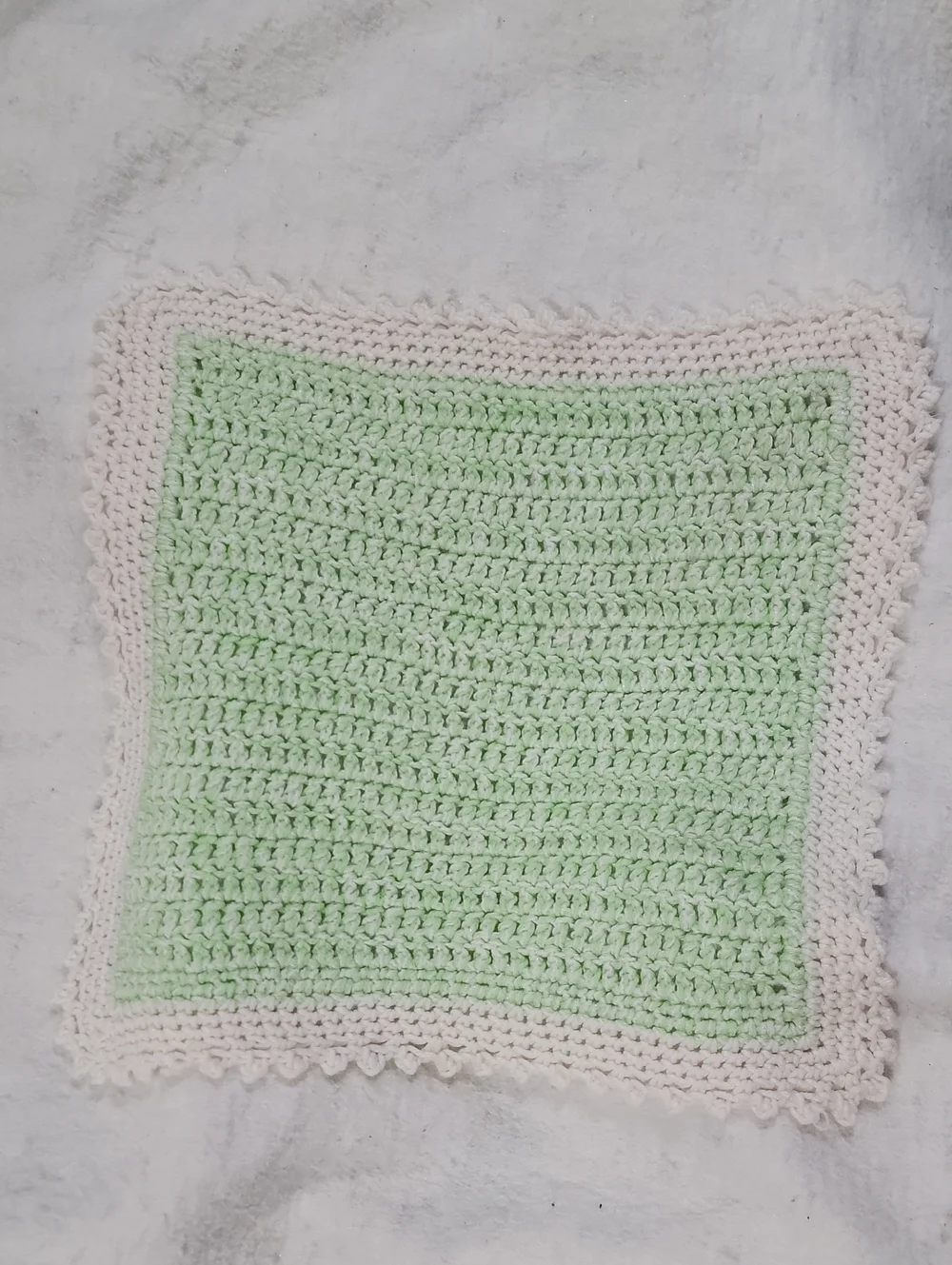 Handmade Crochet Square Blanket - Mint Green & Cream